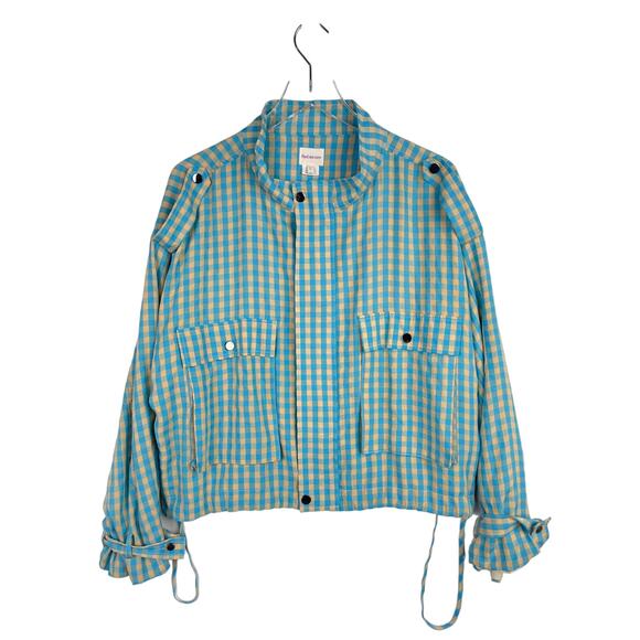Anthropologie Find Me Now Blue Gingham Women Lightweight Crop Jacket Size L - Picture 1 of 6